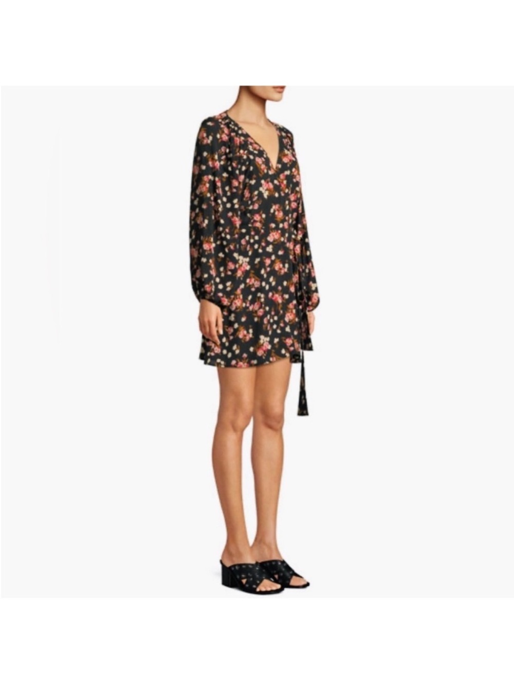 A.L.C. Black Floral Long-Sleeve Tie-Waist Mini Dress WORN ON TV - Picture 8 of 10